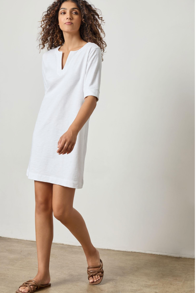 ELBOW SLEEVE SPLIT NECK DRESS