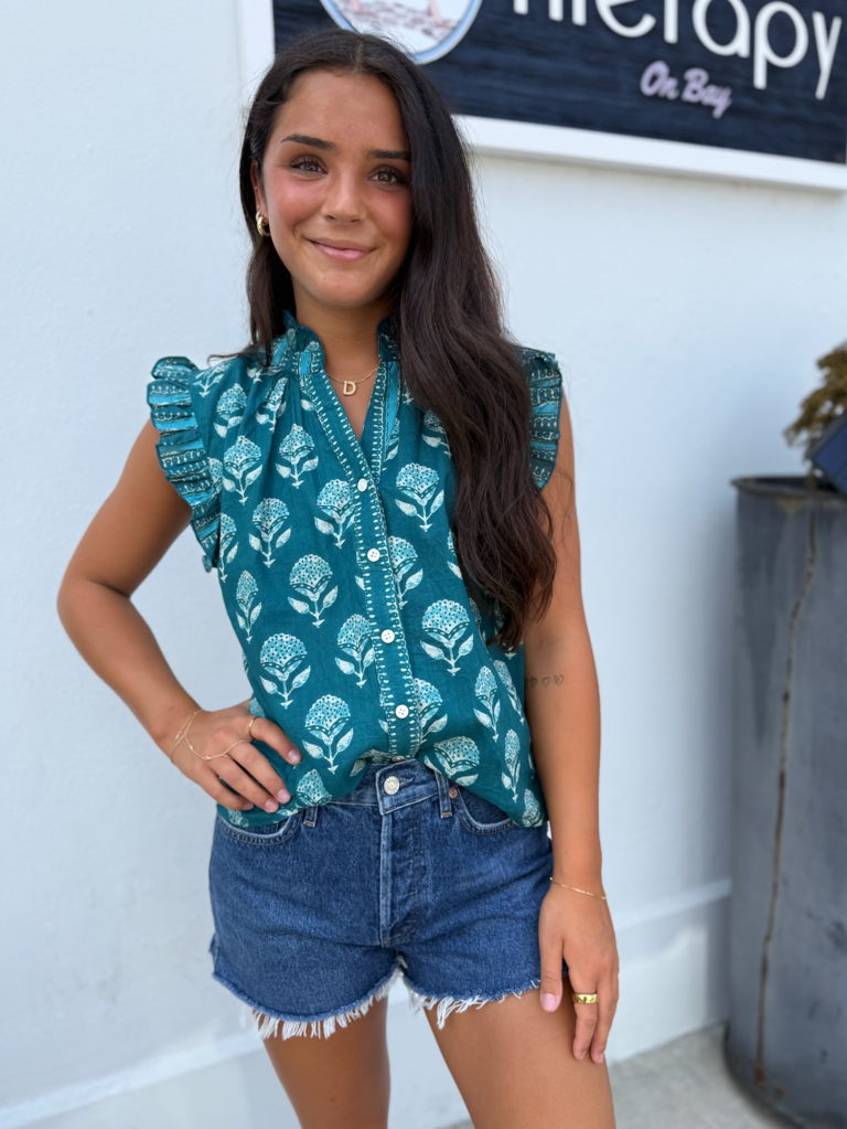RUFFLE SLEEVE FLOWER PRINT TOP