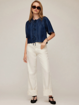 FIFTEEN TWENTY NADINE BOW DETAIL TOP INDIGO