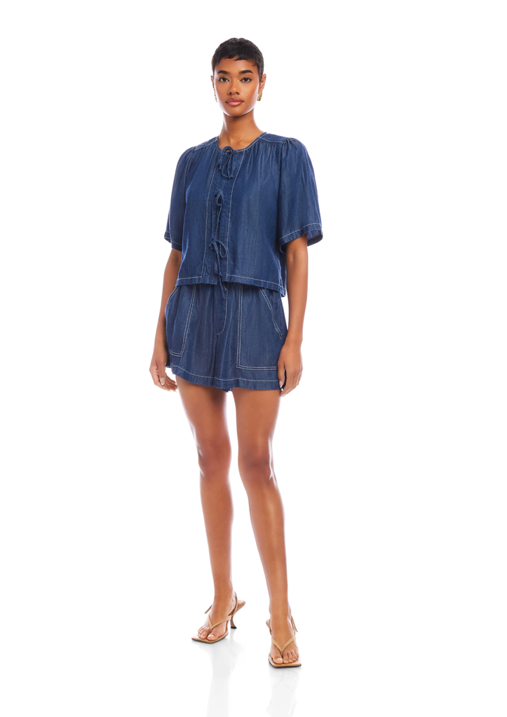 FIFTEEN TWENTY NADINE BOW DETAIL TOP INDIGO