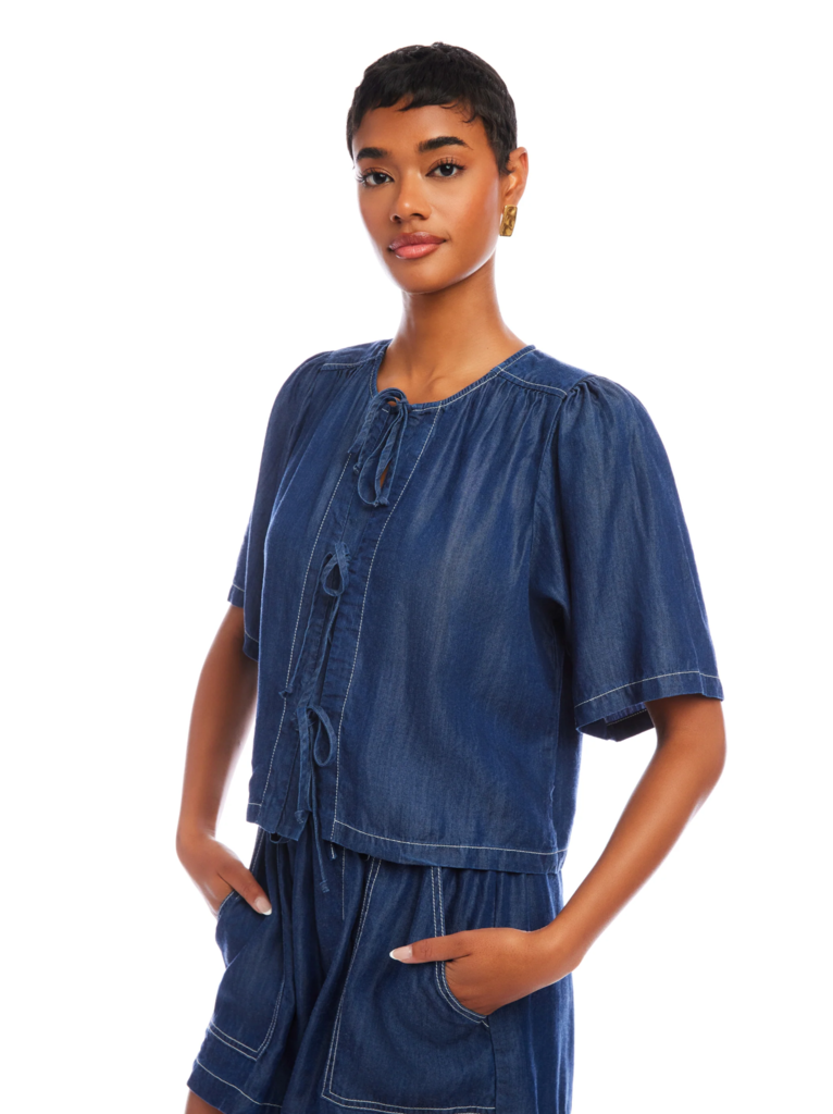 FIFTEEN TWENTY NADINE BOW DETAIL TOP INDIGO