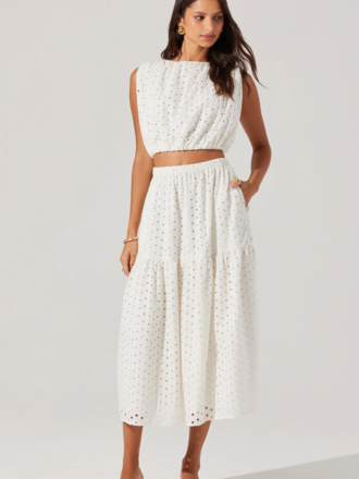 ASTR THE LABEL NALLEY EYELET MIDI SKIRT