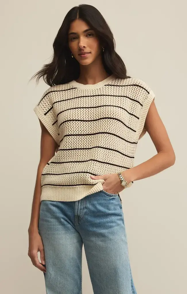 Z SUPPLY INES STRIPED CROCHET SWEATER TOP