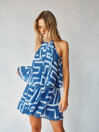 BELLA DAHL PLEATED HALTER TOP COASTAL LINE PRINT