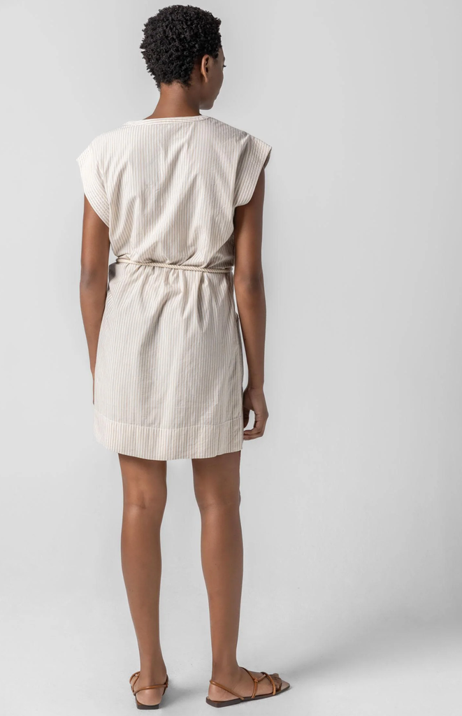 STRIPED SPLIT NECK DRESS