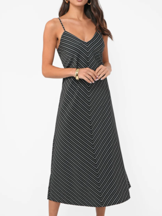 AMANDA V NECK STRIPE MIDI DRESS