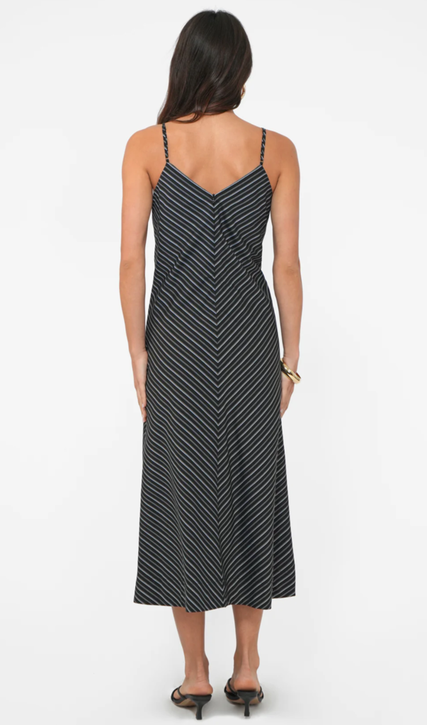 AMANDA V NECK STRIPE MIDI DRESS