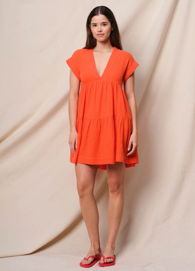 SUNDRY GAUZE TIERED DRESS