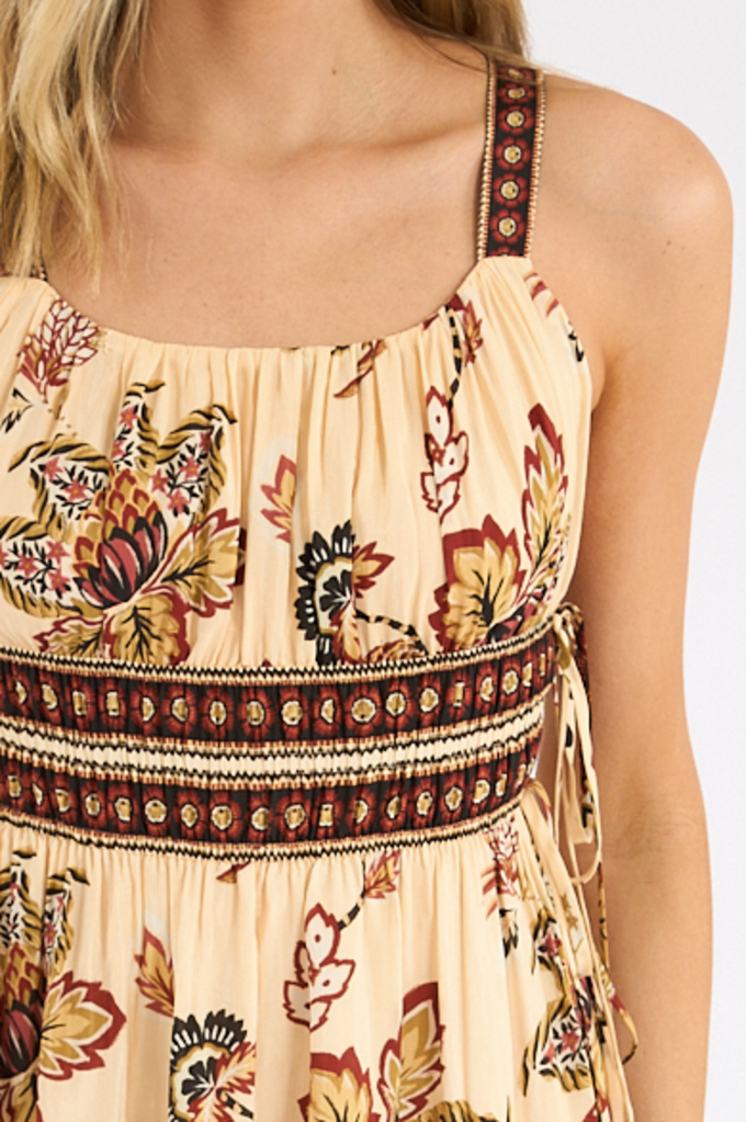 FARM RIO AURA FLORAL SAND MIDI DRESS