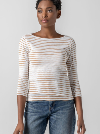 STRIPED 3/4 SLEEVE BOATNECK