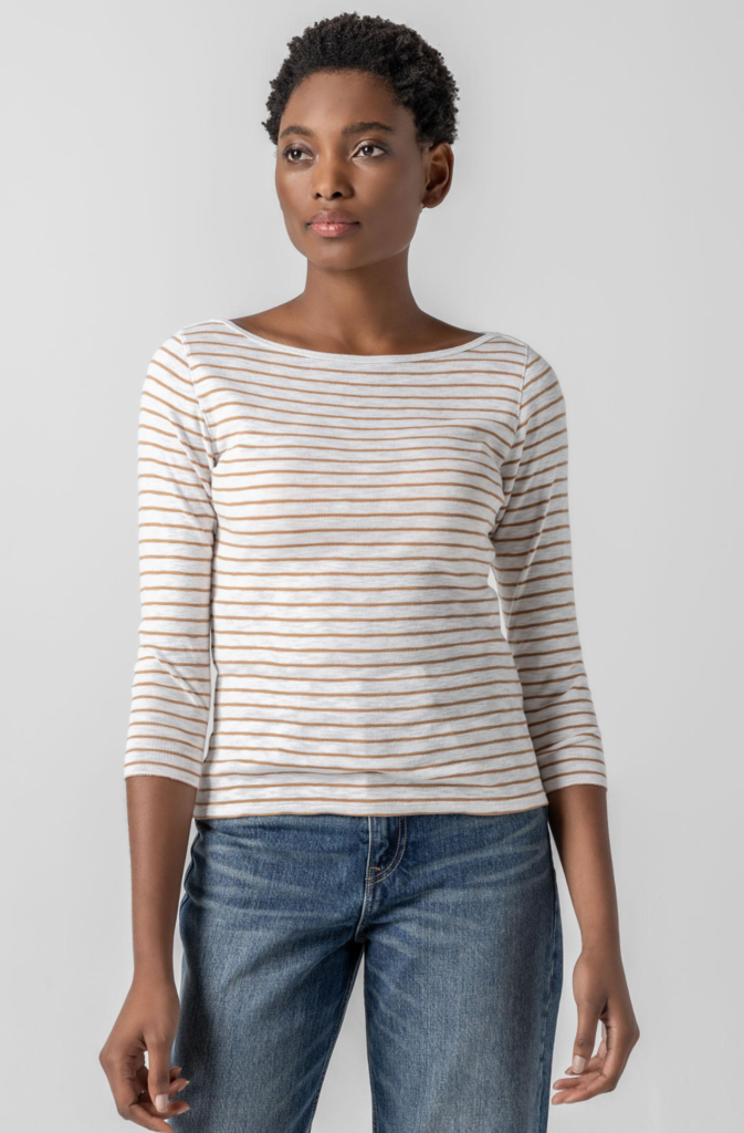 STRIPED 3/4 SLEEVE BOATNECK
