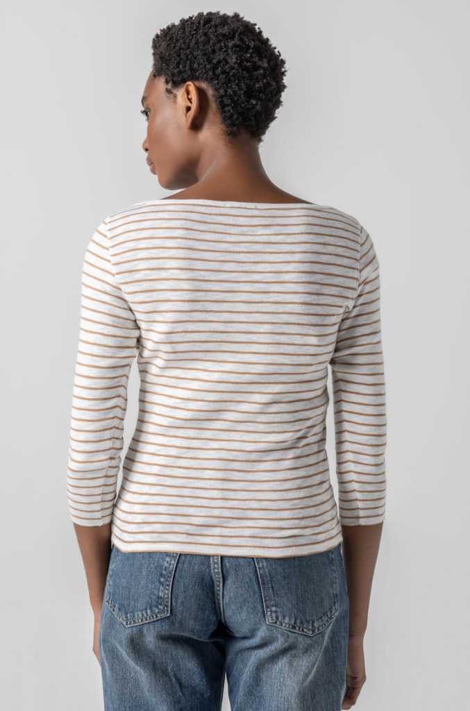 STRIPED 3/4 SLEEVE BOATNECK