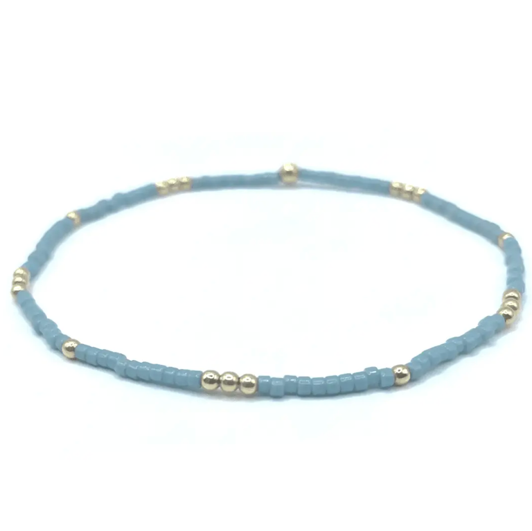 ERIN GRAY 2MM NEWPORT PALE TURQ. BLUE + GOLD FILLED WATERPROOF BRACELET 6.5"