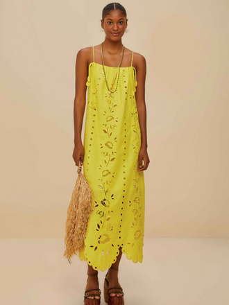 FARM RIO YELLOW RICHELIEU SLEEVELESS MAXI