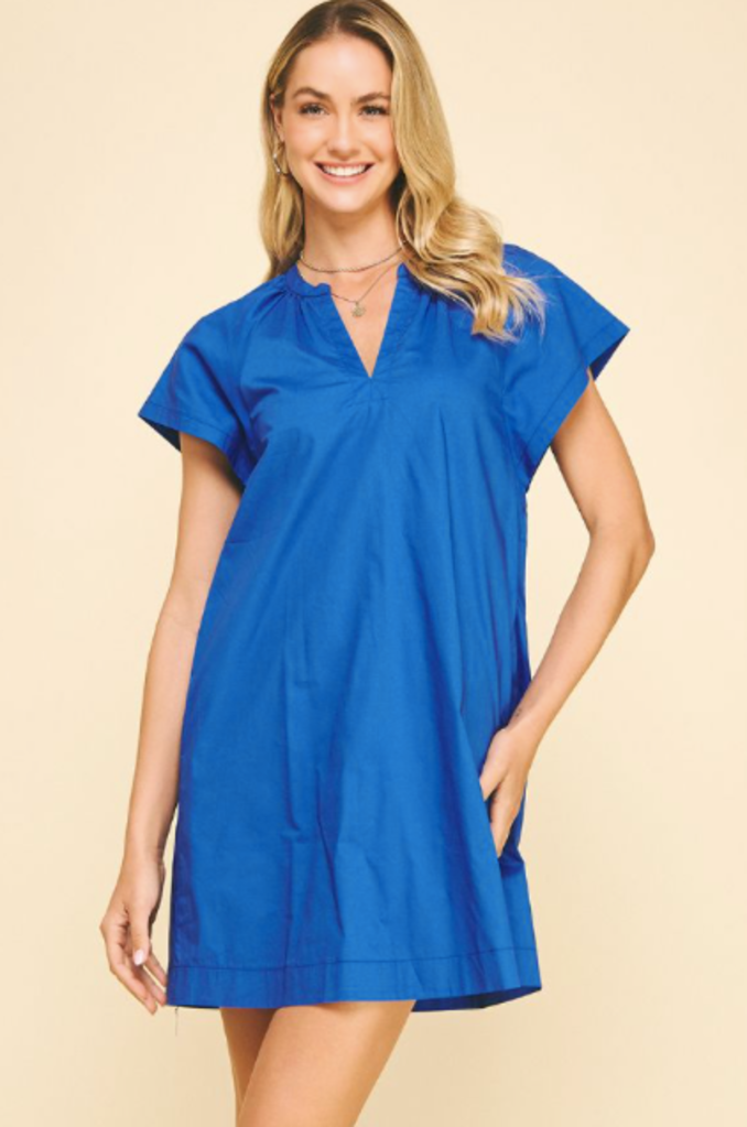 PINCH V-NECK TUNIC MINI DRESS