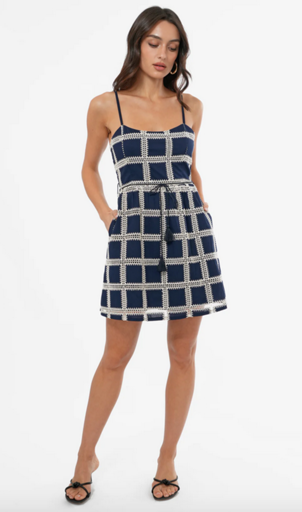 WAYNA GRID CROCHET STRAPPY MINI DRESS