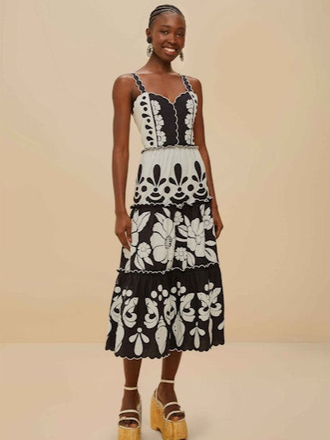 FARM RIO BLACK AND WHITE MIDI