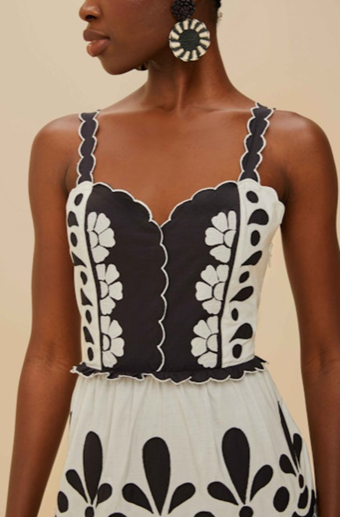 FARM RIO BLACK AND WHITE MIDI