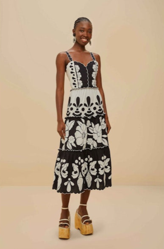 FARM RIO BLACK AND WHITE MIDI