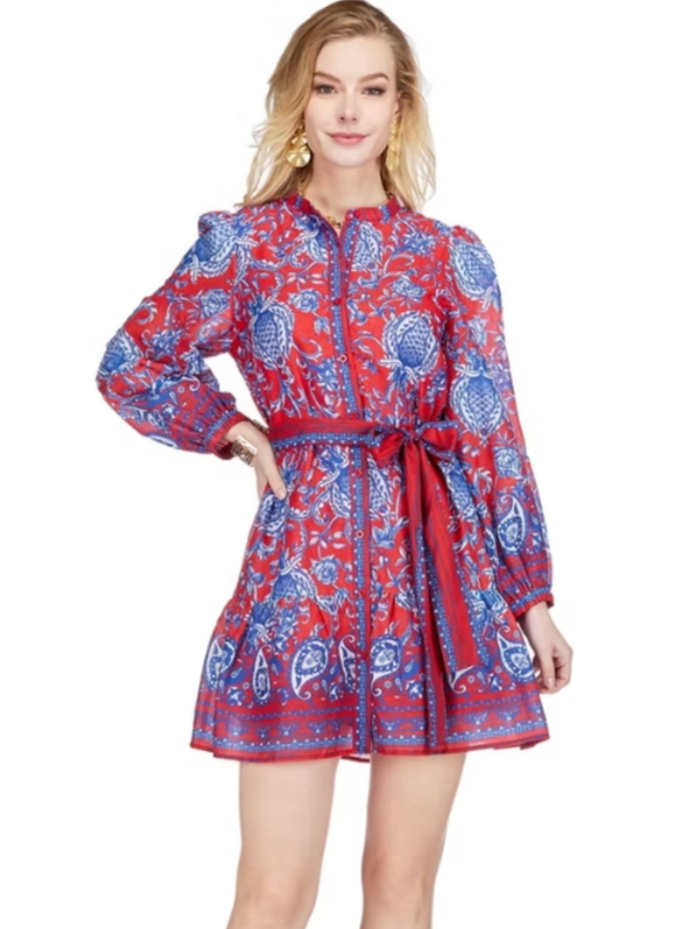 BUTTON FRONT FLUTTER HEM DRESS