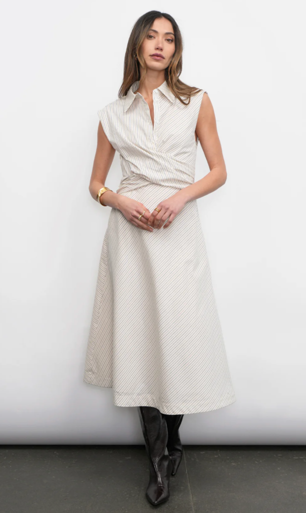 LORENA STRIPE SHIRT COLLAR MIDI DRESS