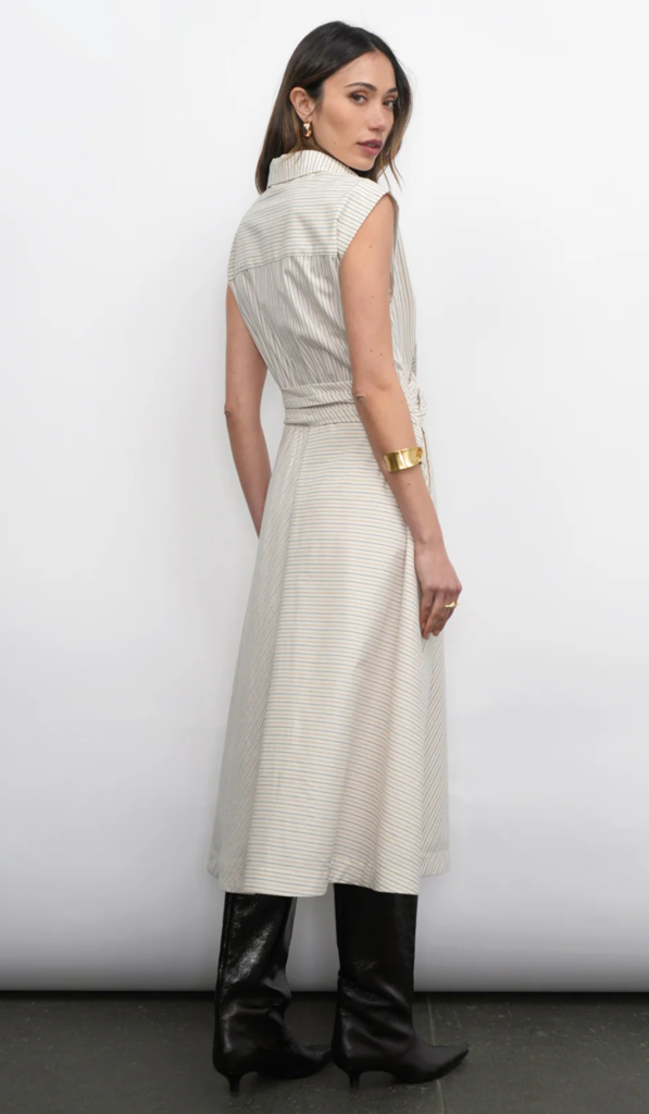 LORENA STRIPE SHIRT COLLAR MIDI DRESS