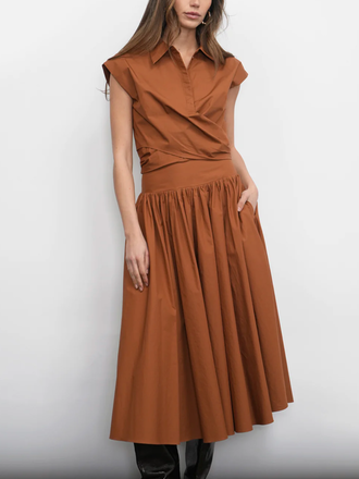 ETIENNE SMOCKED WAIST GATHERED MIDI SKIRT