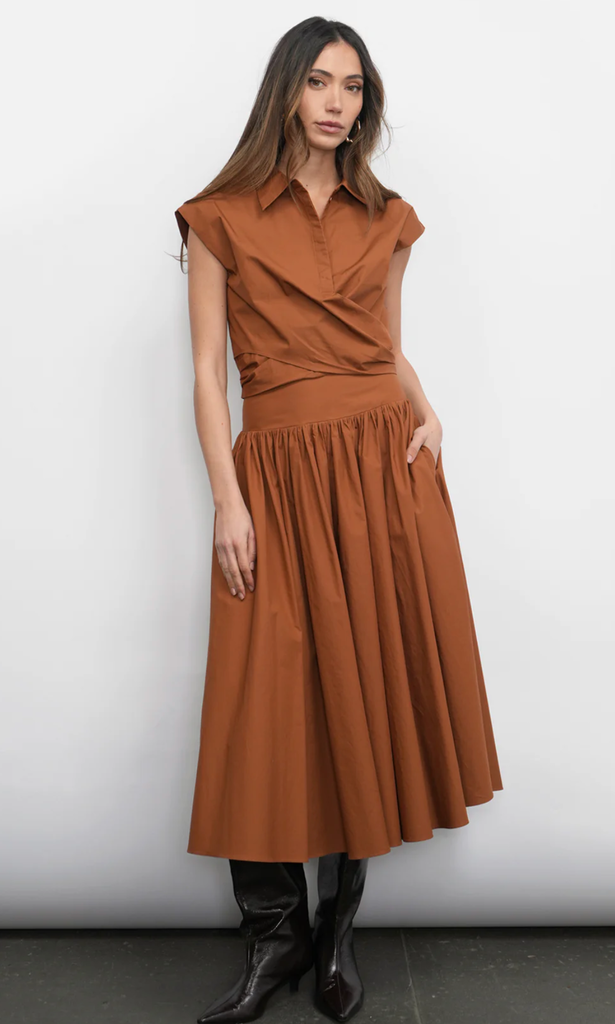 ETIENNE SMOCKED WAIST GATHERED MIDI SKIRT