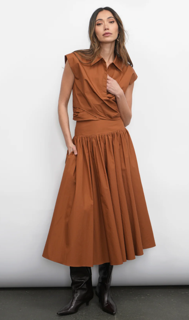 ETIENNE SMOCKED WAIST GATHERED MIDI SKIRT