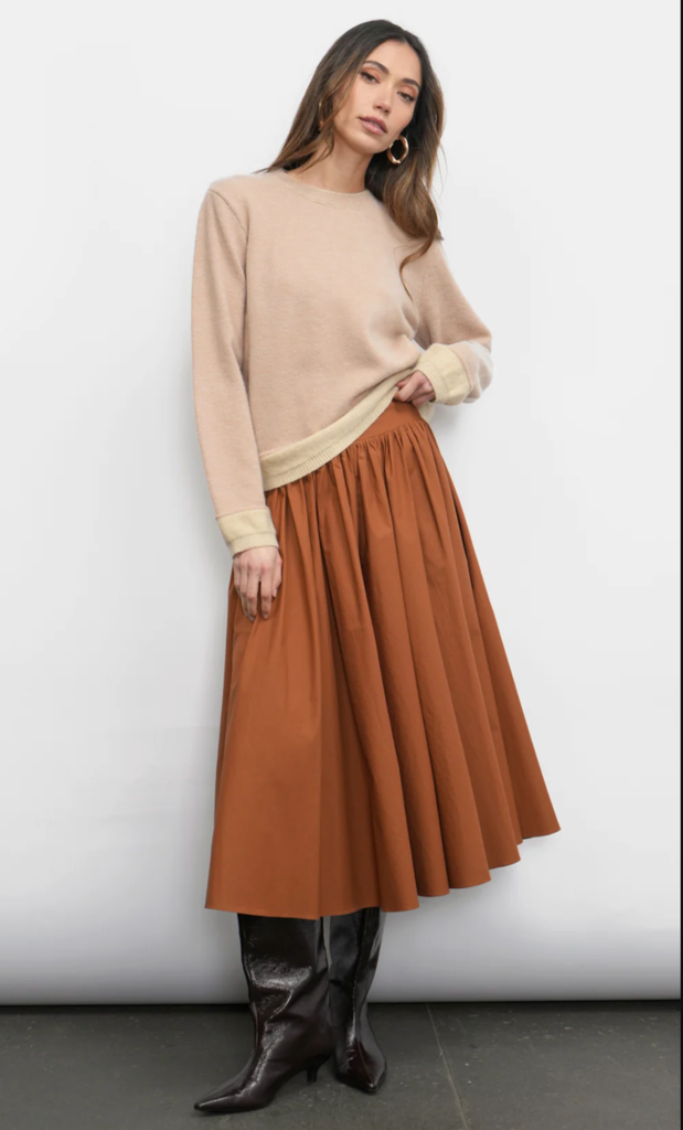 ETIENNE SMOCKED WAIST GATHERED MIDI SKIRT