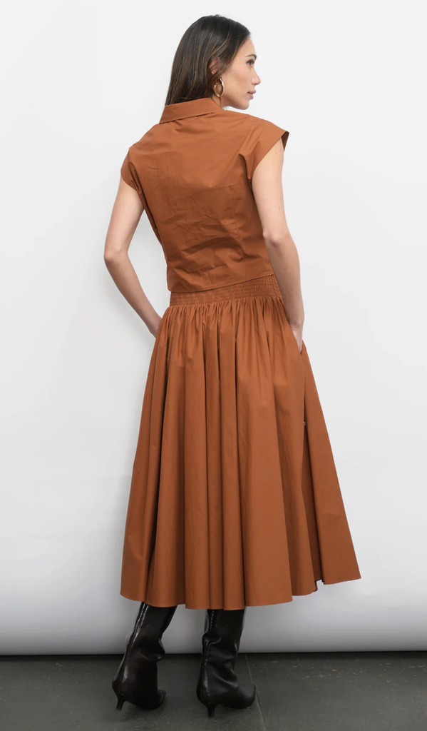 ETIENNE SMOCKED WAIST GATHERED MIDI SKIRT