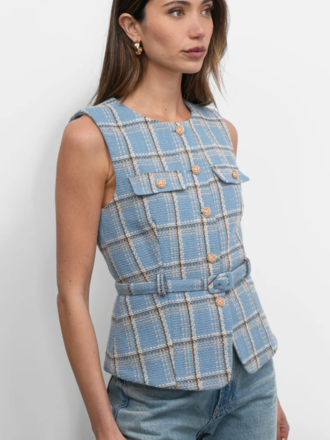 SLOANE BELTED PLAID VEST