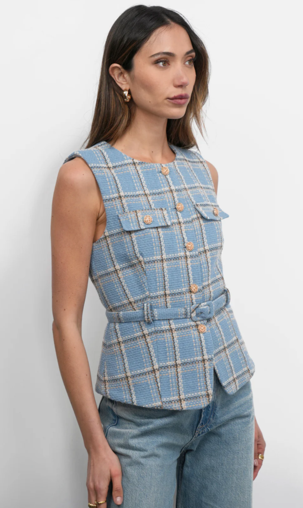 SLOANE BELTED PLAID VEST