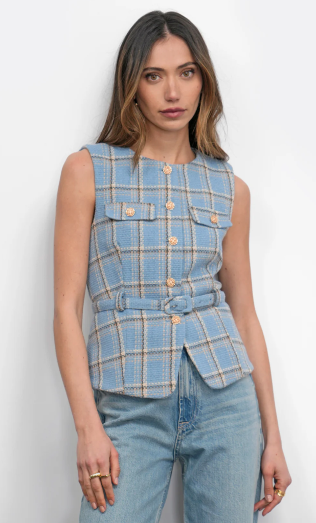 SLOANE BELTED PLAID VEST