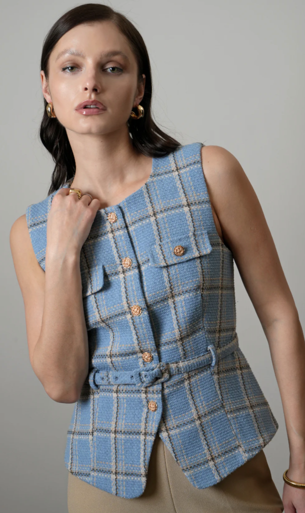 SLOANE BELTED PLAID VEST
