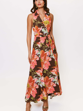 VELA COLLARED SLEEVELESS WRAP DRESS