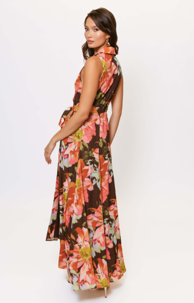 VELA COLLARED SLEEVELESS WRAP DRESS