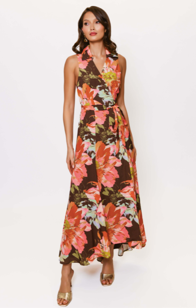 VELA COLLARED SLEEVELESS WRAP DRESS