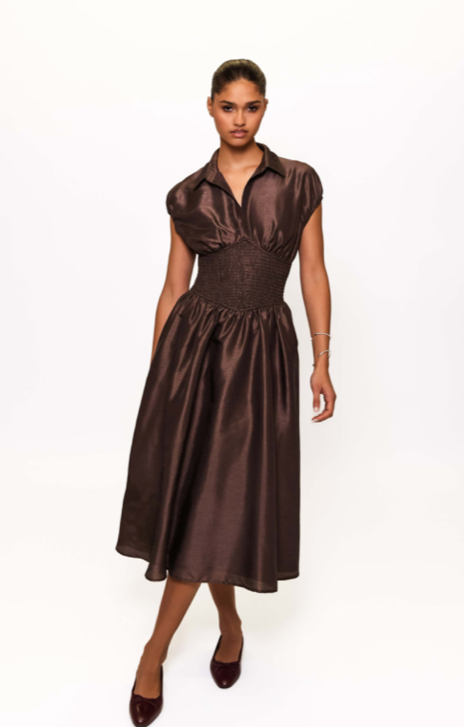 TREVY SMOCKED WAIST MIDI DRESS