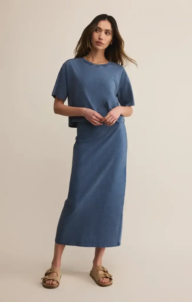 Z SUPPLY GAIL JERSEY DENIM MIDI SKIRT