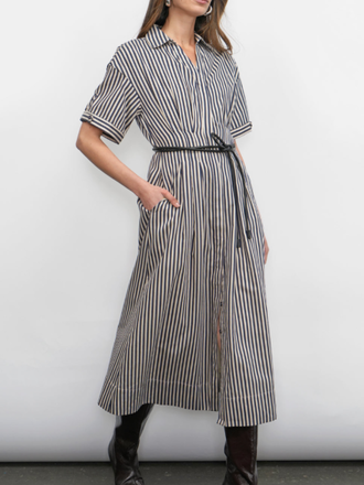 VANISA STRIPE MIDI SHIRT DRESS