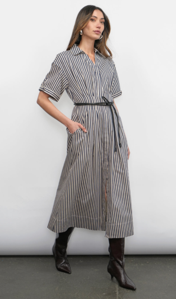 VANISA STRIPE MIDI SHIRT DRESS