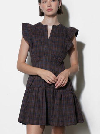 MARLOW PLAID RUFFLE SLEEVE MINI DRESS