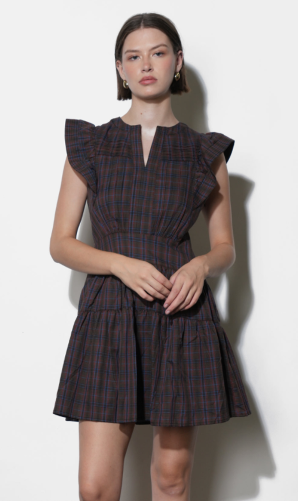 MARLOW PLAID RUFFLE SLEEVE MINI DRESS