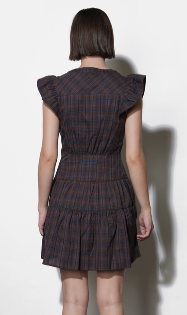 MARLOW PLAID RUFFLE SLEEVE MINI DRESS