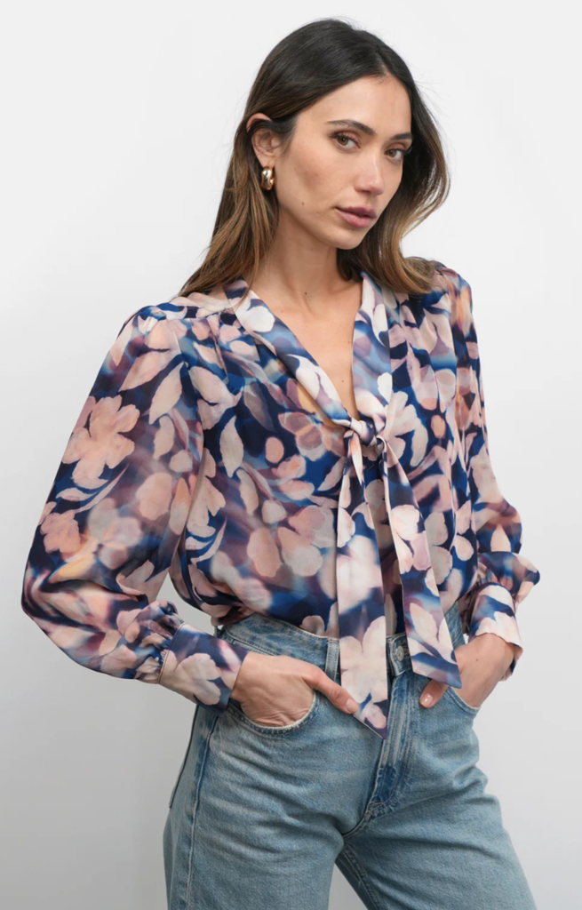 ROSABEL VISCOSE TIE NECK BLOUSE