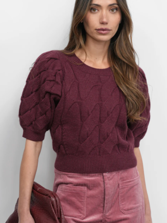 HALLIE CABLE KNIT PUFF SLEEVE SWEATER TOP