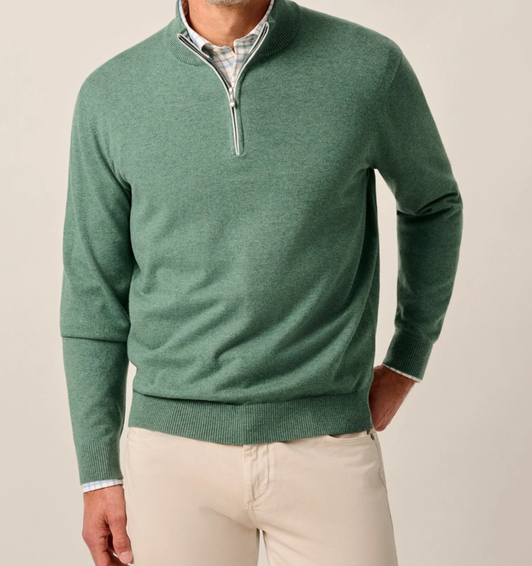 JOHNNIE-O DESMOND PLAITED COTTON BLEND 1/4 ZIP SWEATER