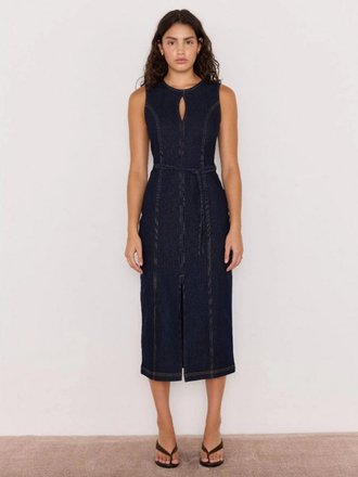 MINKPINK RAYA DENIM BELTED MIDI DRESS