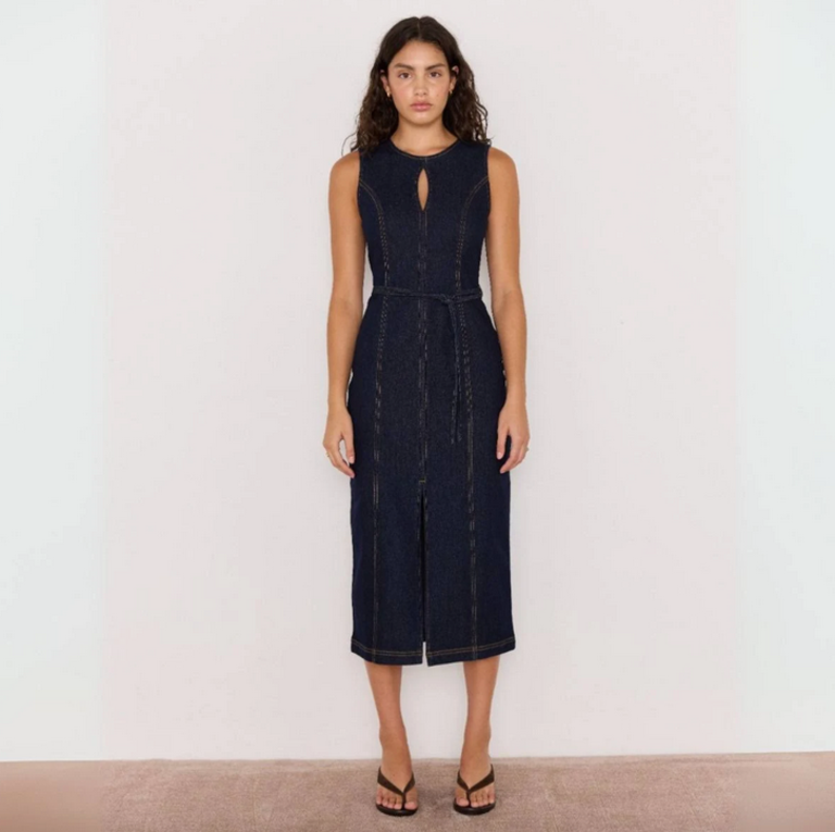 MINKPINK RAYA DENIM BELTED MIDI DRESS